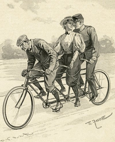 Cykel för tre personer, kallad tandemcykel av Theodore Zasche
