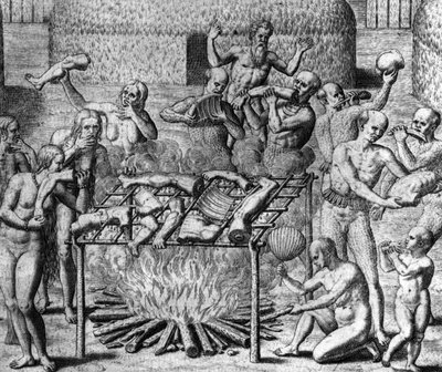 Anthropophage Meals: Cannibales in Brazil - i "The Wonderful Tale of America" ​​av Théodore de Bry av Theodore de Bry