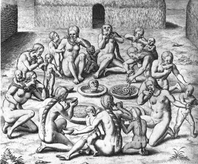 Anthropophage Meals: Cannibals of South America - i "" Admirante Narratio Americae", av Théodore de Bry av Theodore de Bry