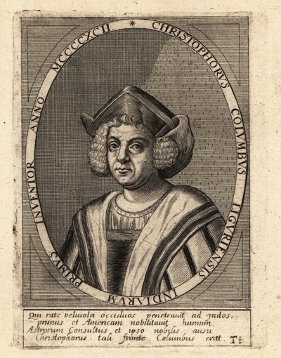 Christopher Columbus, italiensk upptäcktsresande och kolonisatör av Theodore de Bry