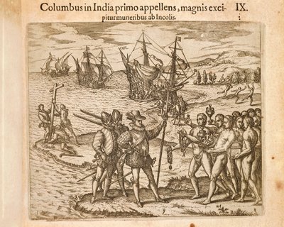 Christopher Columbus landar på ön Guanahani (San Salvador) 12 oktober av Theodore de Bry