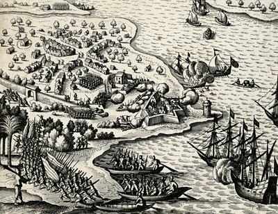 Holländsk expedition längs Moçambiques kust, gravyr från India orientalis av Theodor de Bry (1528-1598) av Theodore de Bry