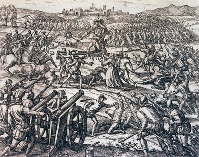 Francisco Pizarros (cirka 1475-1541) trupper som fångar inkakejsaren Atahualpa under slaget vid Cajamarca, 16 november av Theodore de Bry