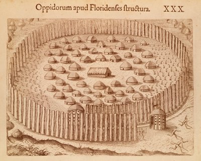 Native Village i Florida, ata mai The Discourse of Florida saunia e Theodore de Bryswed av Theodore de Bry