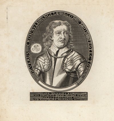 Ovalt porträtt av Oliver Cromwell, Lord Protector. av Theodore de Bry