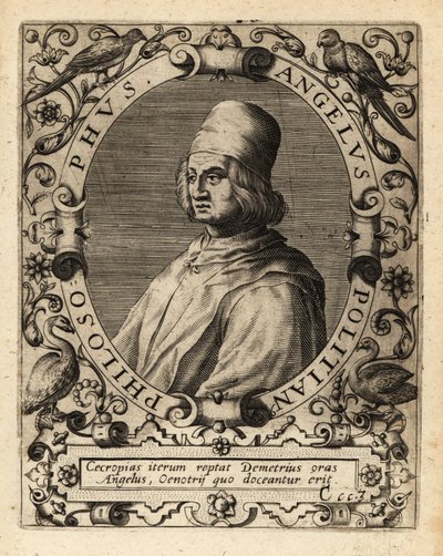 Poliziano, italiensk antikforskare. av Theodore de Bry