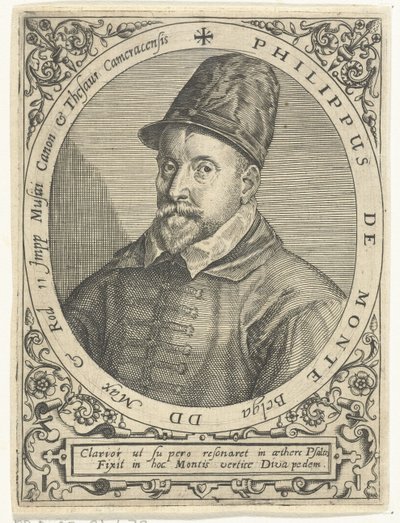 Porträtt av kompositören Philippe de Monte (1521-1603) av Theodore de Bry