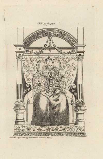 Drottning Elizabeth I av England från ett målat glasfönster. av Theodore de Bry