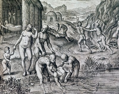 Läkemedel som används av infödda mot sjukdomar, gravyr från Historia America, av Theodor de Bry (1528-1598), Frankfurt av Theodore de Bry