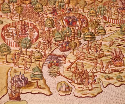 Belägrings- och attacktaktik i sammandrabbningar mellan infödda och erövrare av Theodore de Bry