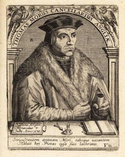 Sir Thomas More, engelsk advokat. av Theodore de Bry