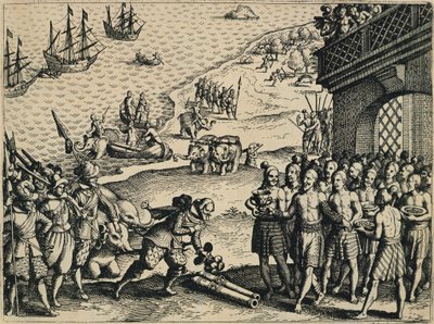 Holländarna går i land i Calcutta av Theodore de Bry