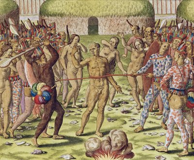 The Execution of an Enemy av Topinambous Indians, 1562 av Theodore de Bry