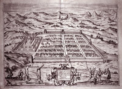 Utsikt över inkastaden Cuzco, Peru (gravyr av Theodore de Bry