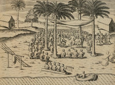 Karibu kutoka kwa Wenyeji Asilia wa Kiafrika, Mchoro kutoka Indiae Orietalis na Antonio Pigafetta, na Theodore de Bryswed av Theodore de Bry
