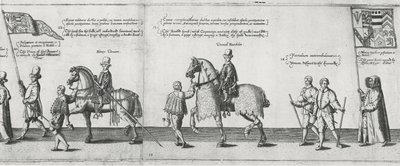Yeomen inleder Sir Philip Sidneys begravningskort på väg till St. Pauls Cathedral, 1587 av Theodore de Bry