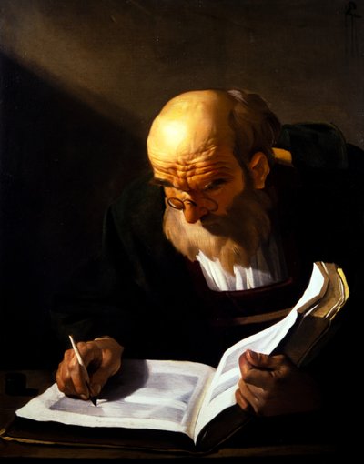 Old Man Writing (på duk) av Theodore van called Dirk Baburen
