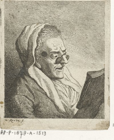 Läser gammal kvinna med pince-nez av Theodorus de Roode