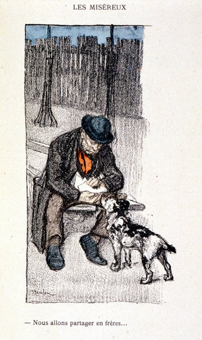 Les Miserables: Vi kommer att dela som bröder (Master och hans hund) - i "" Dans la vie", av Steinlen av Théophile Alexandre Steinlen