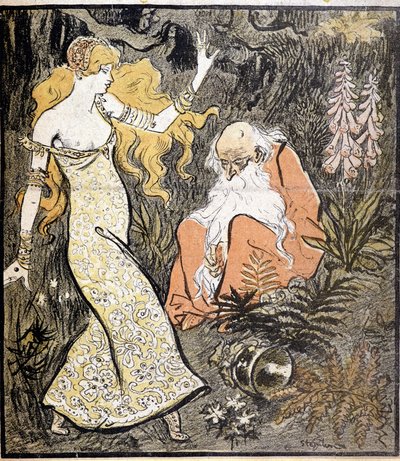 Merlin och Viviane ("Brocéliande") - av Steinlen av Théophile Alexandre Steinlen
