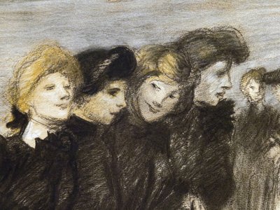 Midinetternas utgång (detalj) (före 1907). Theophile Alexandre Steinlen (1859-1923). Kol och pastell på papper. Musee des Beaux-Arts de la Ville de Paris, PeuPalais. av Théophile Alexandre Steinlen