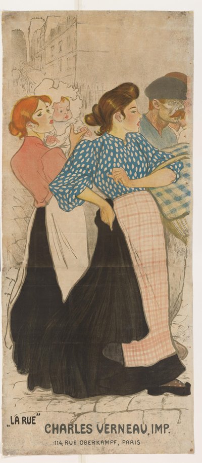 Två kvinnor och en man på gatan av Théophile Alexandre Steinlen