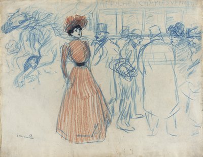 Kvinna vid busshållplatsen av Théophile Alexandre Steinlen