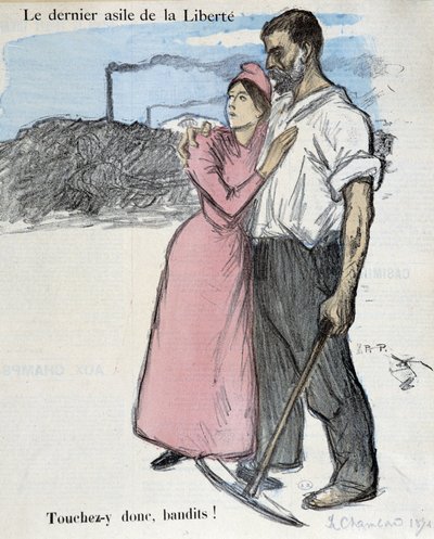 Arbetarnas jobb och antitrustkamp: "" Frihetens sista asyl - så rör det banditer! "" Illustration från 1891. av Théophile Alexandre Steinlen