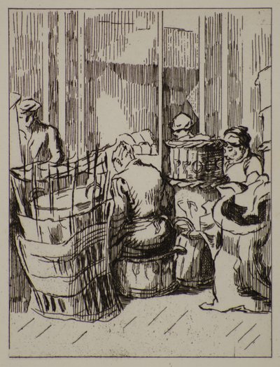 Män och kvinnor med korgar, 1900-talet (etsning) av Therese Lessore