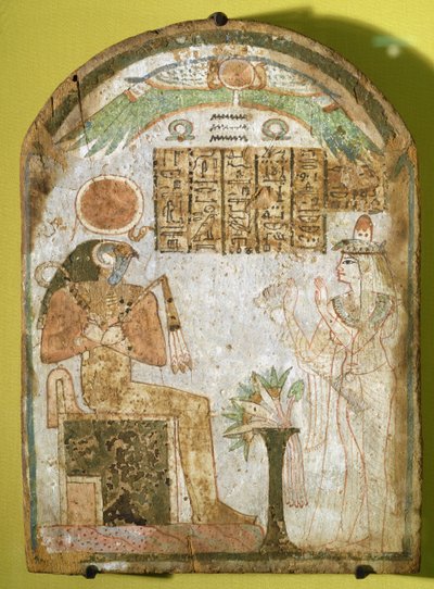 Stela föreställande Tachenes som ber inför guden Re-Horakhty, 900 f.Kr. (målat trä) av Third Intermediate Period Egyptian
