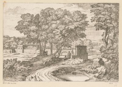 Arkadiskt landskap med två kvinnor vid en fontän Suite de Paysages (serietitel) av Théodore