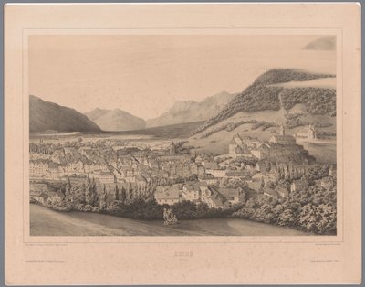 Utsikt över Chur i Grisons Coire (Suisse) (titel på objekt) av Théodore Achille Louis Dumoncel
