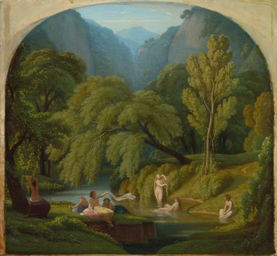 The Baders, Souvenir of the Banks of the Anio River at Tivoli av Théodore Caruelle d
