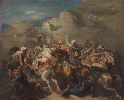 Slaget mellan arabiska ryttare runt en fana av Théodore Chassériau