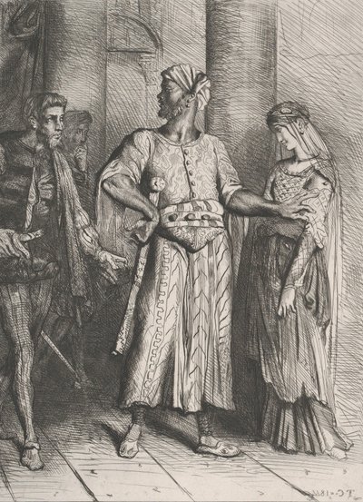 Ärlig Iago, min Desdemona måste jag lämna till dig: plåt 4 från Othell..., etsad 1844, omtryckt 1900. av Théodore Chassériau