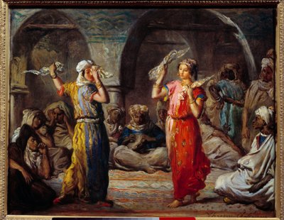 Orientalism: "" Vävnadsdans: Marockanska dansare"" Målning av Theodore Chasseriau (1819-1856) 1800-talets sön. 0,32x0,4 m av Théodore Chassériau