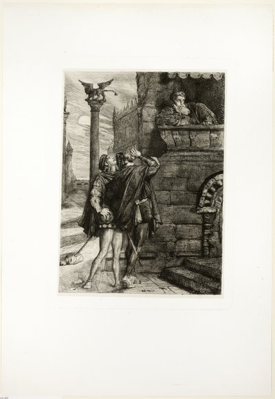 Vakna! vad ho! Brabantio! tjuvar! tjuvar!, tallrik ett från Othello av Théodore Chassériau
