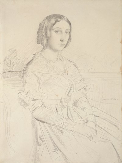 Porträtt av en ung kvinna, sittande tre fjärdedelar till vänster, 1839-1856 av Théodore Chassériau