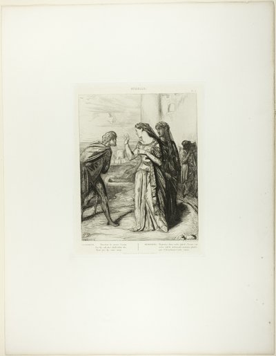 Var därför Merry Cassio, plattan 6 (akt 3, scen 3) från Othello av Théodore Chassériau