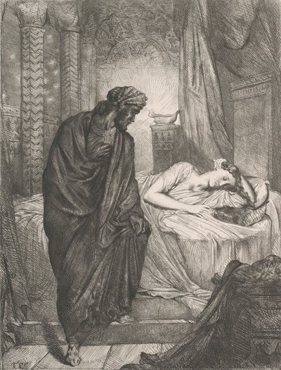 Ändå måste hon dö: plåt 11 från Othello Act 5, Scene 2, etsad 1844, omtryckt 1900. av Théodore Chassériau