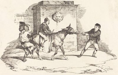 Tre barn som leker med en åsna av Théodore Gericault and Nicolas Toussaint Charlet