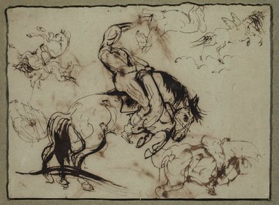 Tillskriven Théodore Géricault - Hästar och ryttare, 1800-talet av Theodore Gericault