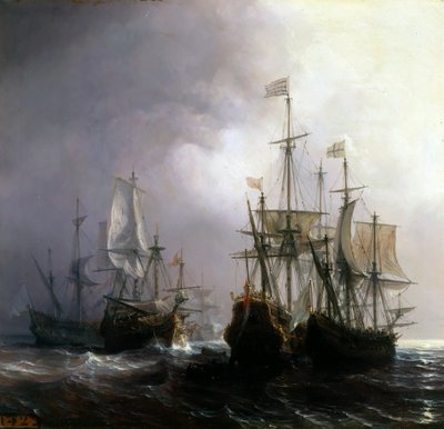 Erövring av tre holländska kommersiella fartyg av de franska fartygen Fidèle, Mutine och Jupiter, 1711 av Jean Antoine Theodore Gudin