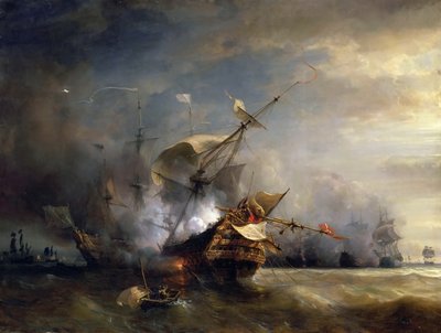 Sjöstriden nära Lizard Point, Cornwall den 21 oktober 1707 av Jean Antoine Theodore Gudin