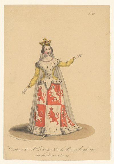 Julie Dorus-Gras i rollen av prinsessan Eudoxie i operan La Juive Dräkt av fru Dorus, rollen som prinsessan Eudoxie, i La Juive (Opéra) (titel på objektet) Skådespelare, skådespelerskor i operazangers in hun rol (serietitel) av Théodore Lejeune