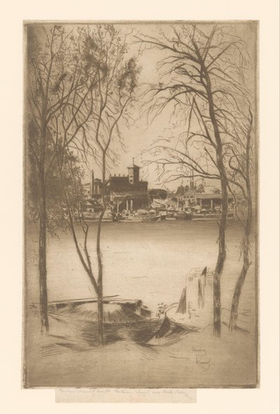 Utsikt över en flod med hamn och industri Laburnums och Battersea av Théodore Roussel (signed by artist)