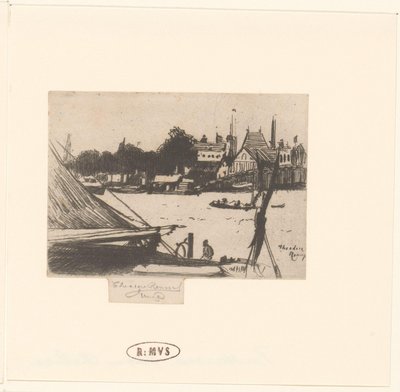 Utsikt över floden med båtar Battersea från Chelsea av Théodore Roussel (signed by artist)