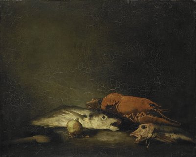 Stilleben med fisk och en hummer av Théodule Augustin Ribot