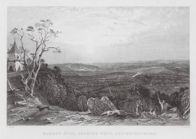 Bardon Hill, västerut, Leicestershire (gravyr) av Thomas (after) Allom