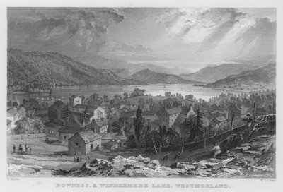 Bowness och Windermere Lake, Westmorland (gravyr) av Thomas (after) Allom
